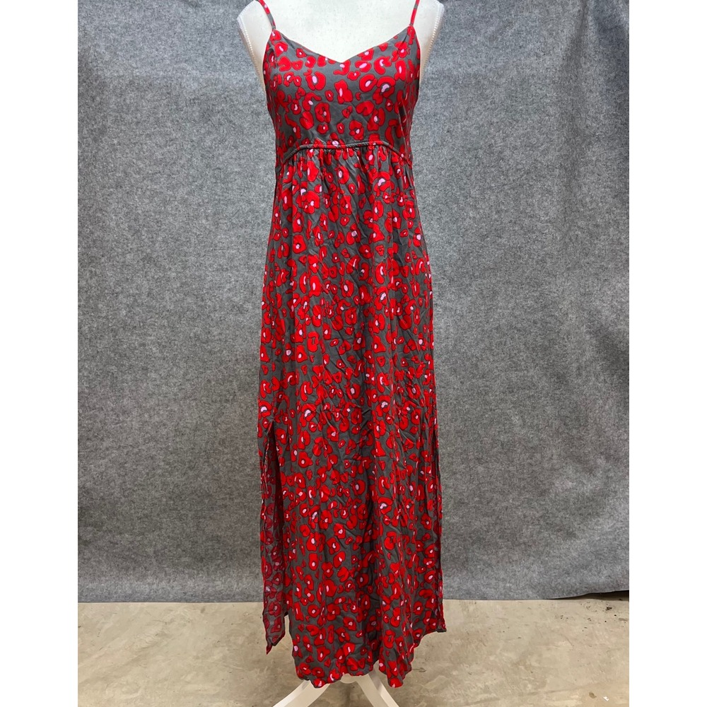 Beautiful Nomad Red Leopard Floral Open Back Maxi Sun Dress Grey‎ Small Festival